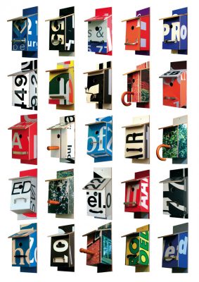 Billbirdhouse recycled typographic billboards nest box